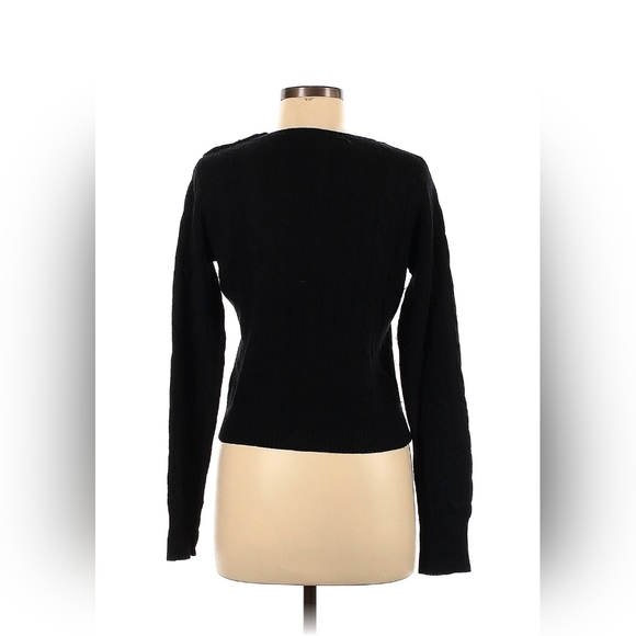 Ralph Lauren Rugby Wool Cashmere Cable Knit Sweater Women M Crop Shoulder Button - Picture 2 of 8